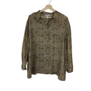 Vintage Anna and Frank Leopard Print 100% Silk Collared Button Up Blouse 2X